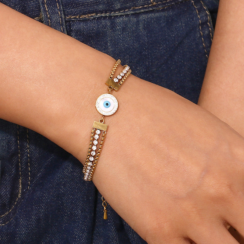 Jewels Galaxy Gold Plated Stainless Steel Anti-Tarnish Evil Eye Wraparound Bracelet