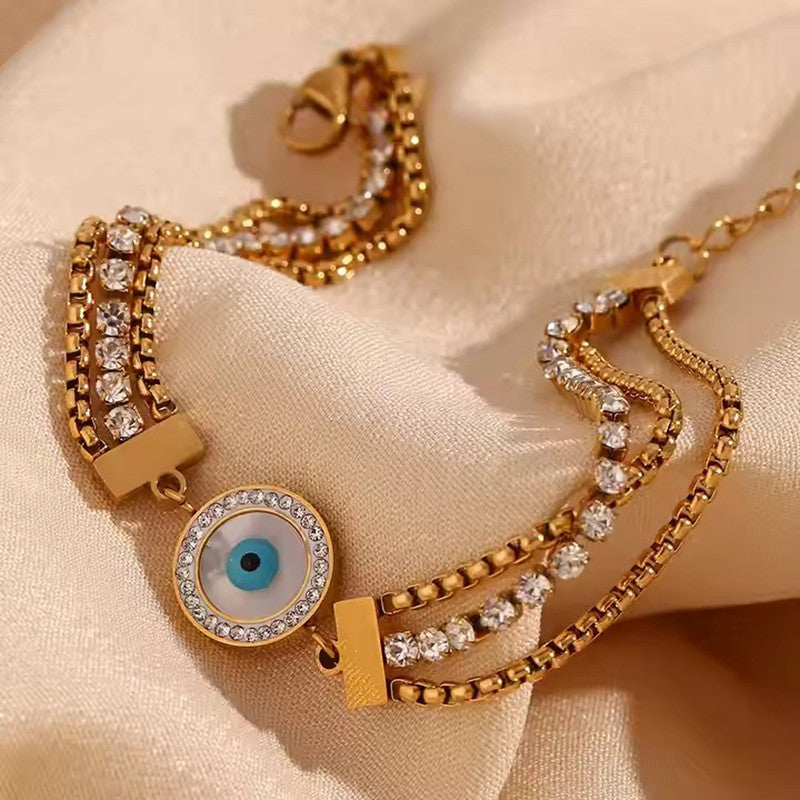 Jewels Galaxy Gold Plated Stainless Steel Anti-Tarnish Evil Eye Wraparound Bracelet
