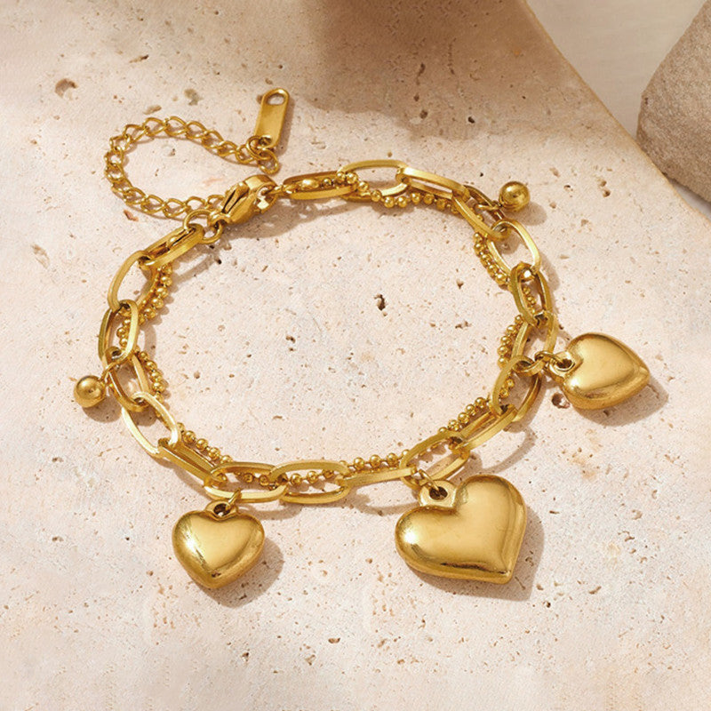Jewels Galaxy Gold Plated Stainless Steel Anti-Tarnish Heart Themed Wraparound Bracelet