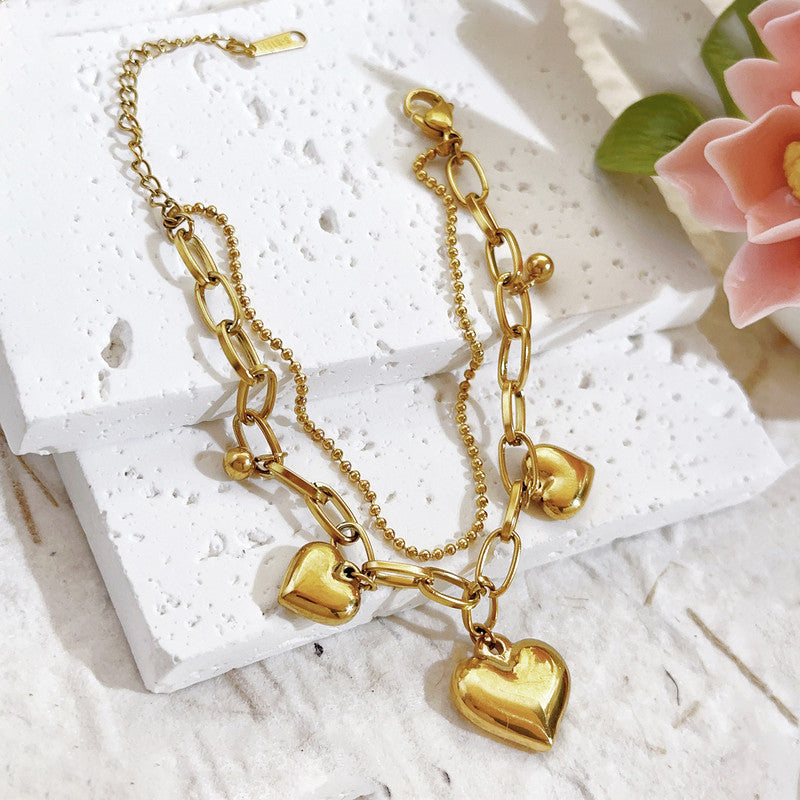Jewels Galaxy Gold Plated Stainless Steel Anti-Tarnish Heart Themed Wraparound Bracelet