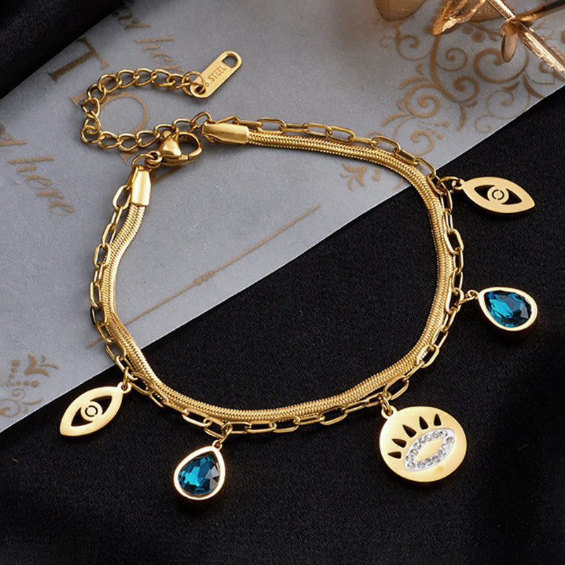 Jewels Galaxy Gold Plated Stainless Steel Anti-Tarnish Evil Eye Wraparound Bracelet
