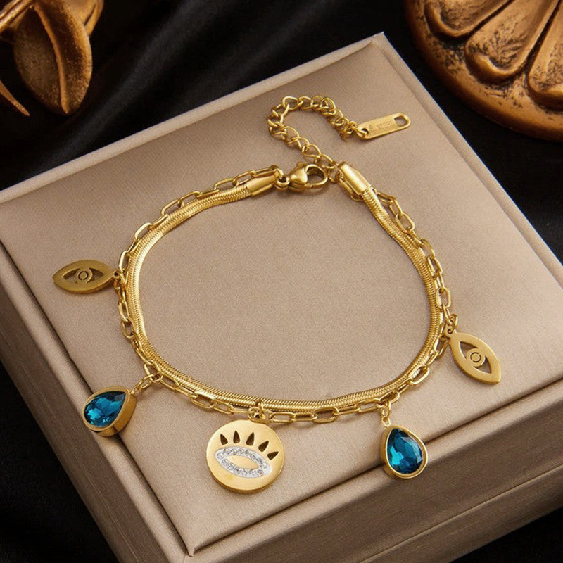 Jewels Galaxy Gold Plated Stainless Steel Anti-Tarnish Evil Eye Wraparound Bracelet
