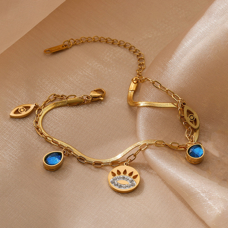 Jewels Galaxy Gold Plated Stainless Steel Anti-Tarnish Evil Eye Wraparound Bracelet