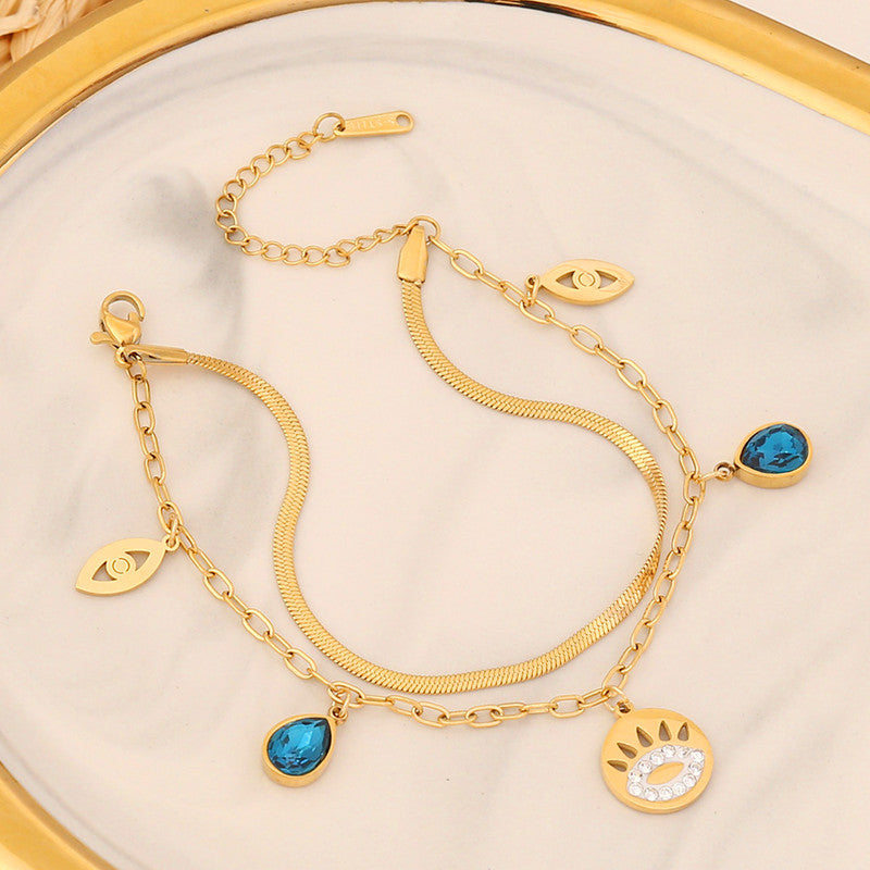Jewels Galaxy Gold Plated Stainless Steel Anti-Tarnish Evil Eye Wraparound Bracelet