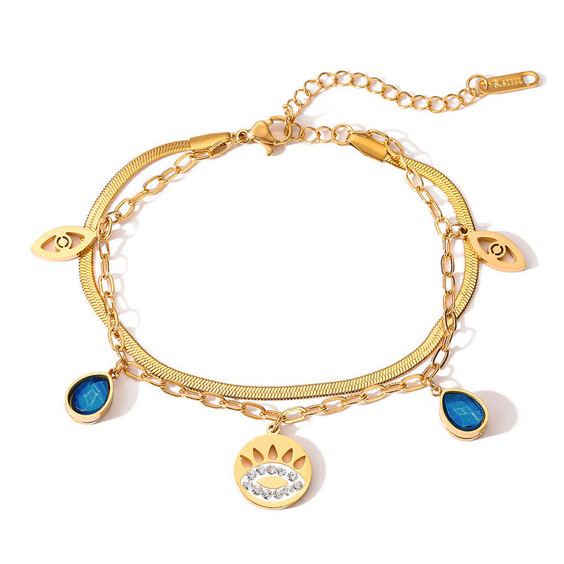 Jewels Galaxy Gold Plated Stainless Steel Anti-Tarnish Evil Eye Wraparound Bracelet