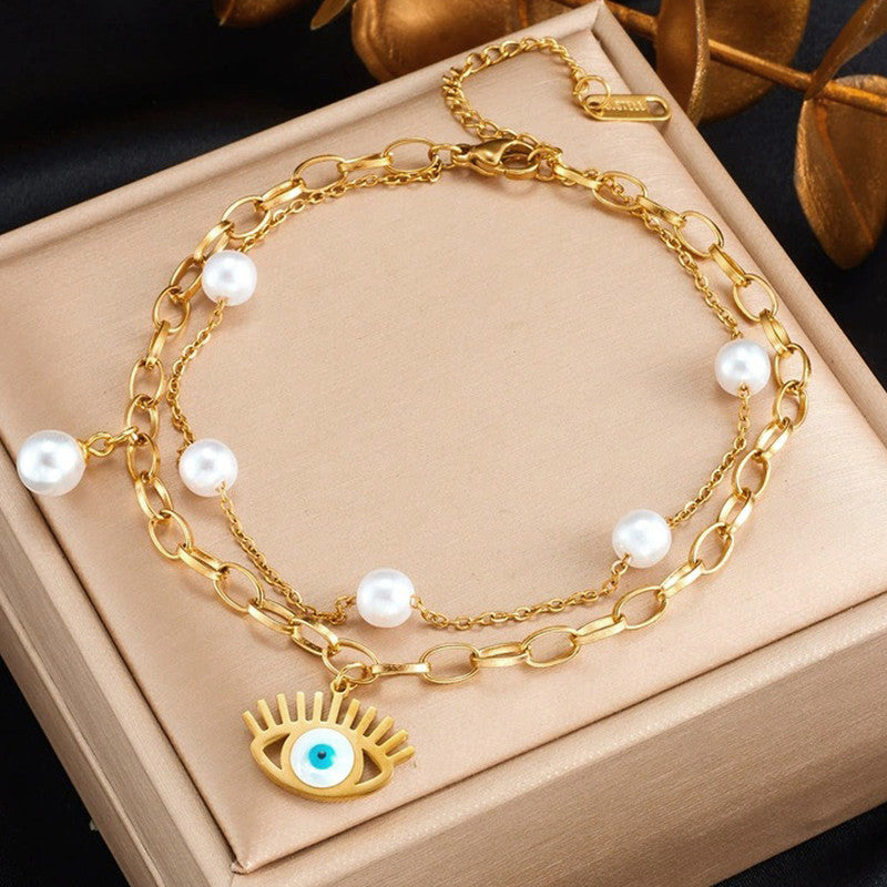 Jewels Galaxy Gold Plated Stainless Steel Anti-Tarnish Evil Eye Wraparound Bracelet