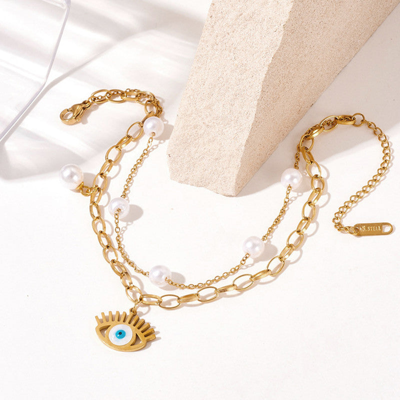 Jewels Galaxy Gold Plated Stainless Steel Anti-Tarnish Evil Eye Wraparound Bracelet