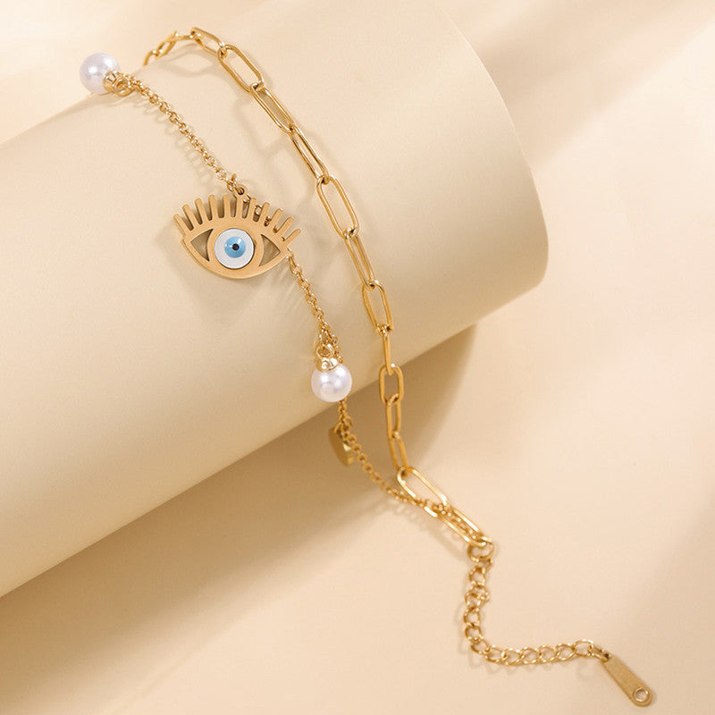Jewels Galaxy Gold Plated Stainless Steel Anti-Tarnish Evil Eye Wraparound Bracelet