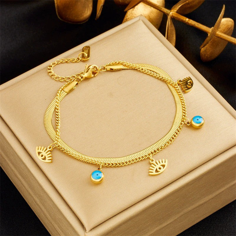 Jewels Galaxy Gold Plated Stainless Steel Anti-Tarnish Evil Eye Wraparound Bracelet