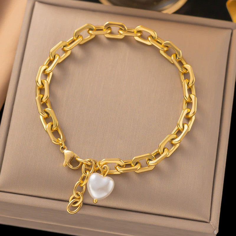 Jewels Galaxy Gold Plated Anti Tarnish Stainless Steel Pearl Studded Wraparound Bracelet