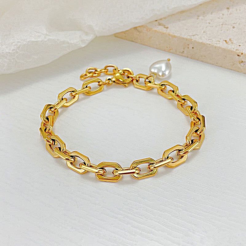 Jewels Galaxy Gold Plated Anti Tarnish Stainless Steel Pearl Studded Wraparound Bracelet