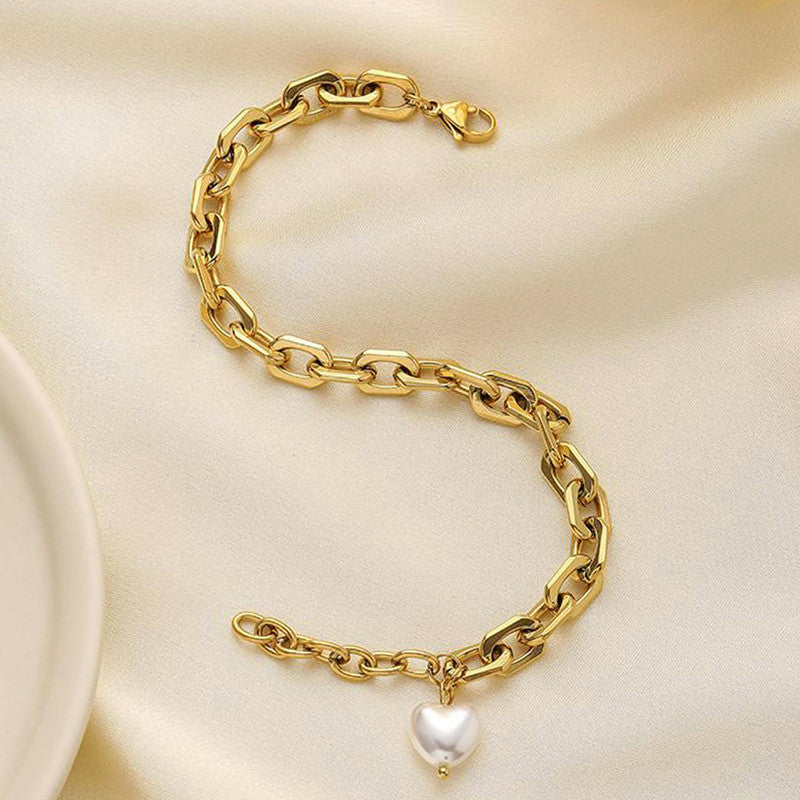 Jewels Galaxy Gold Plated Anti Tarnish Stainless Steel Pearl Studded Wraparound Bracelet