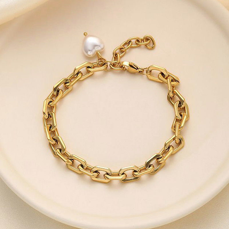 Jewels Galaxy Gold Plated Anti Tarnish Stainless Steel Pearl Studded Wraparound Bracelet