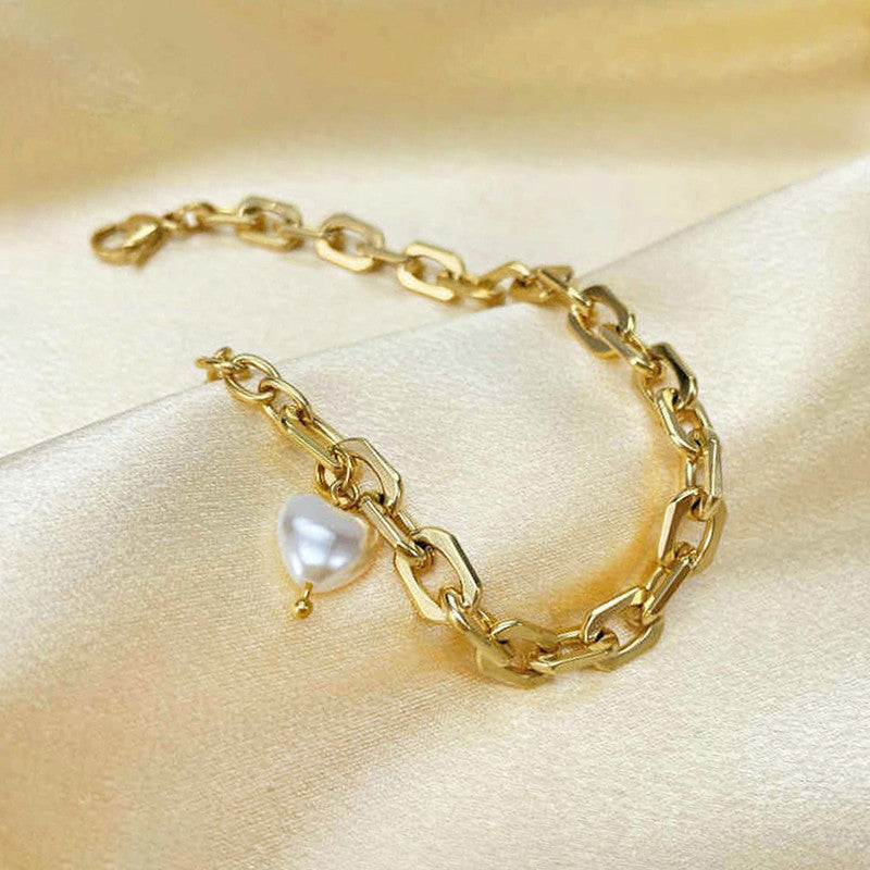 Jewels Galaxy Gold Plated Anti Tarnish Stainless Steel Pearl Studded Wraparound Bracelet