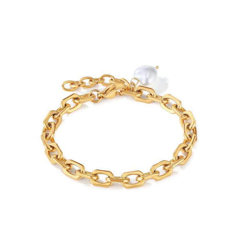 Jewels Galaxy Gold Plated Anti Tarnish Stainless Steel Pearl Studded Wraparound Bracelet