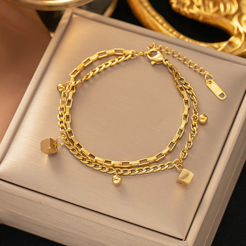 Jewels Galaxy Gold Plated Anti Tarnish Stainless Steel Cube themed Wraparound Bracelet