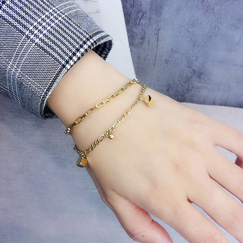 Jewels Galaxy Gold Plated Anti Tarnish Stainless Steel Cube themed Wraparound Bracelet