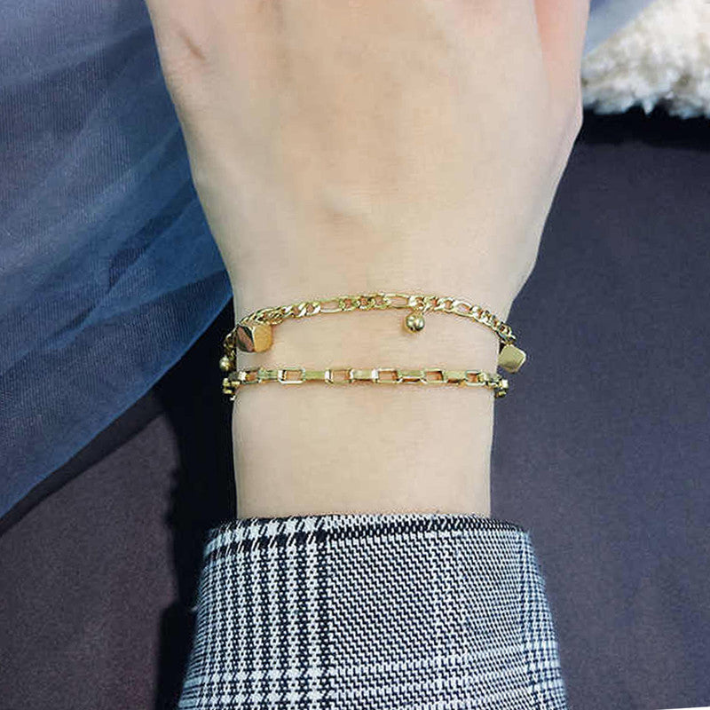 Jewels Galaxy Gold Plated Anti Tarnish Stainless Steel Cube themed Wraparound Bracelet