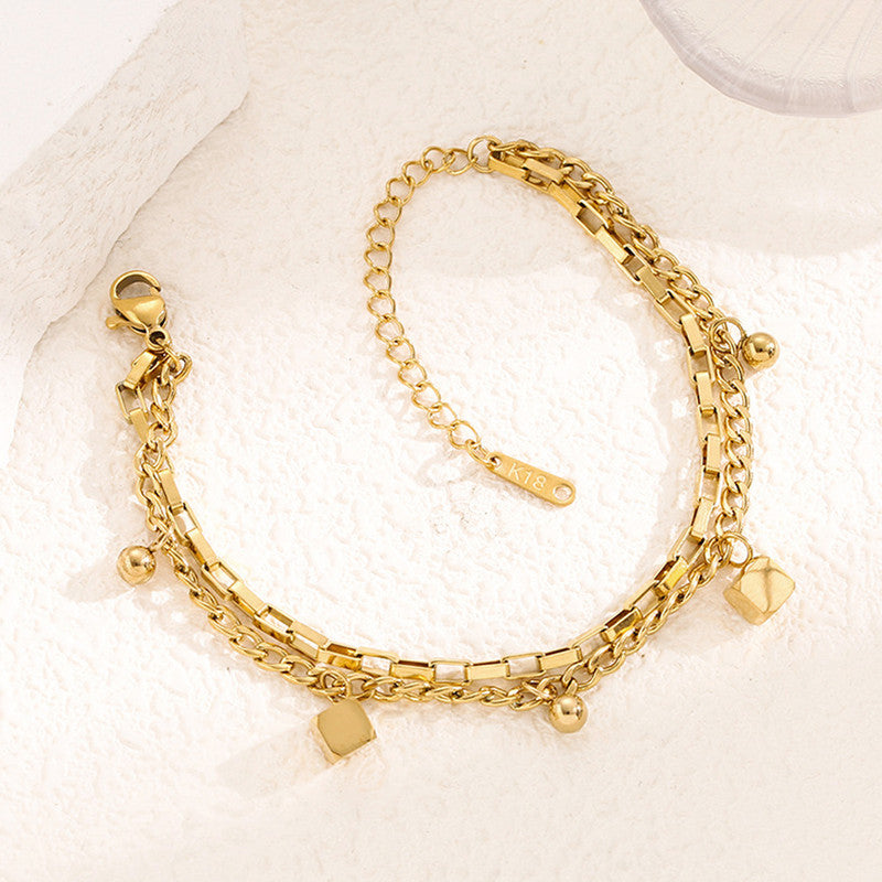 Jewels Galaxy Gold Plated Anti Tarnish Stainless Steel Cube themed Wraparound Bracelet