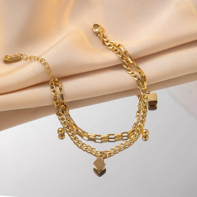 Jewels Galaxy Gold Plated Anti Tarnish Stainless Steel Cube themed Wraparound Bracelet