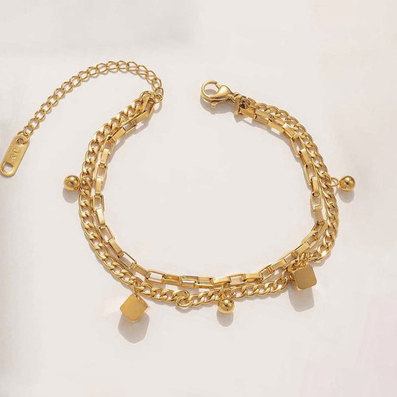 Jewels Galaxy Gold Plated Anti Tarnish Stainless Steel Cube themed Wraparound Bracelet