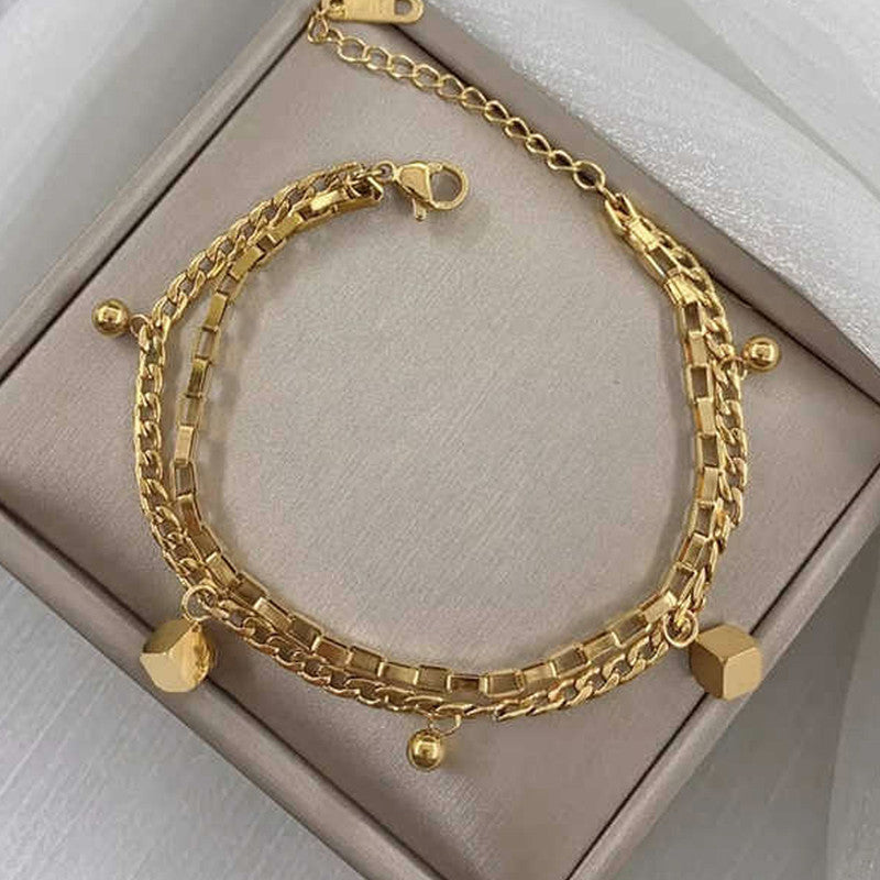 Jewels Galaxy Gold Plated Anti Tarnish Stainless Steel Cube themed Wraparound Bracelet