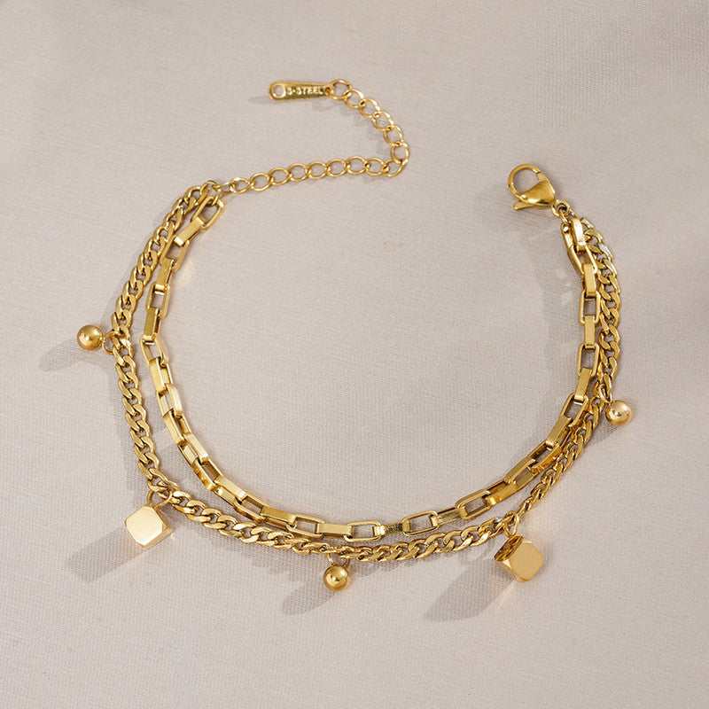 Jewels Galaxy Gold Plated Anti Tarnish Stainless Steel Cube themed Wraparound Bracelet