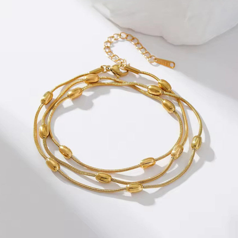 Jewels Galaxy Gold Plated Anti Tarnish Stainless Steel Triple Strand Necklace Bracelet cum Necklace