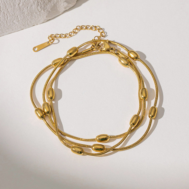 Jewels Galaxy Gold Plated Anti Tarnish Stainless Steel Triple Strand Necklace Bracelet cum Necklace