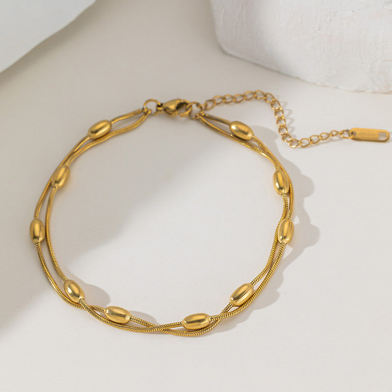 Jewels Galaxy Gold Plated Anti Tarnish Stainless Steel Triple Strand Necklace Bracelet cum Necklace