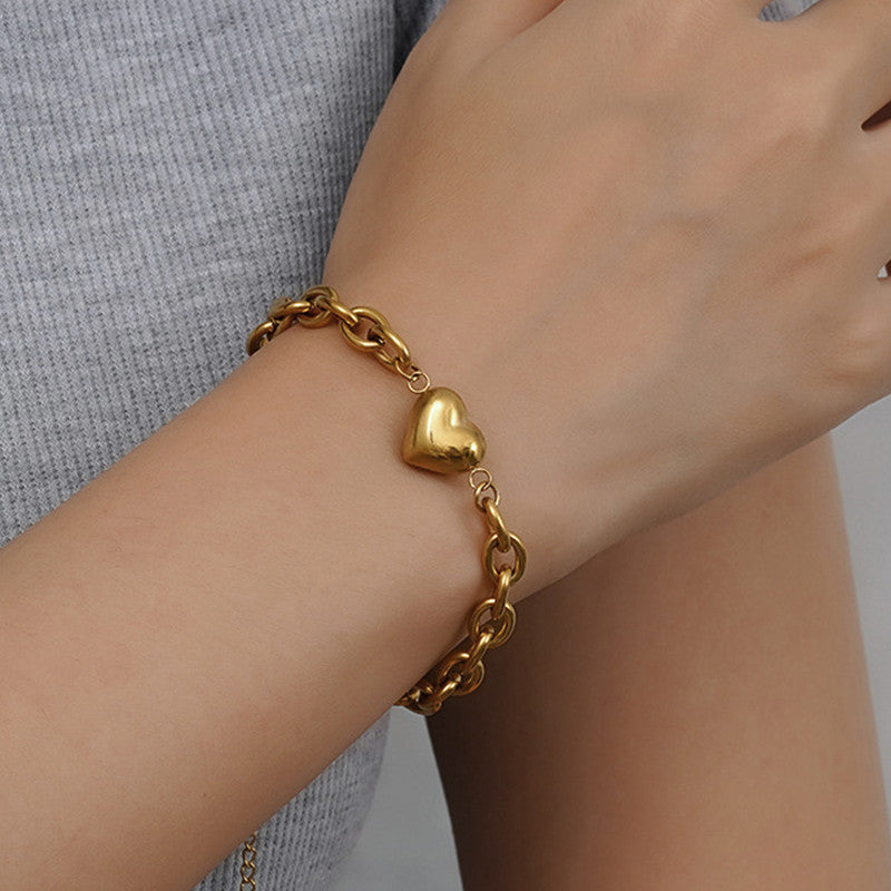 Jewels Galaxy Gold Plated Anti Tarnish Stainless Steel Heart themed Wraparound Bracelet