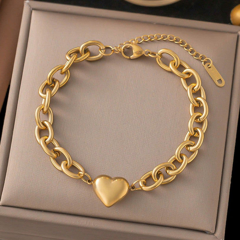 Jewels Galaxy Gold Plated Anti Tarnish Stainless Steel Heart themed Wraparound Bracelet