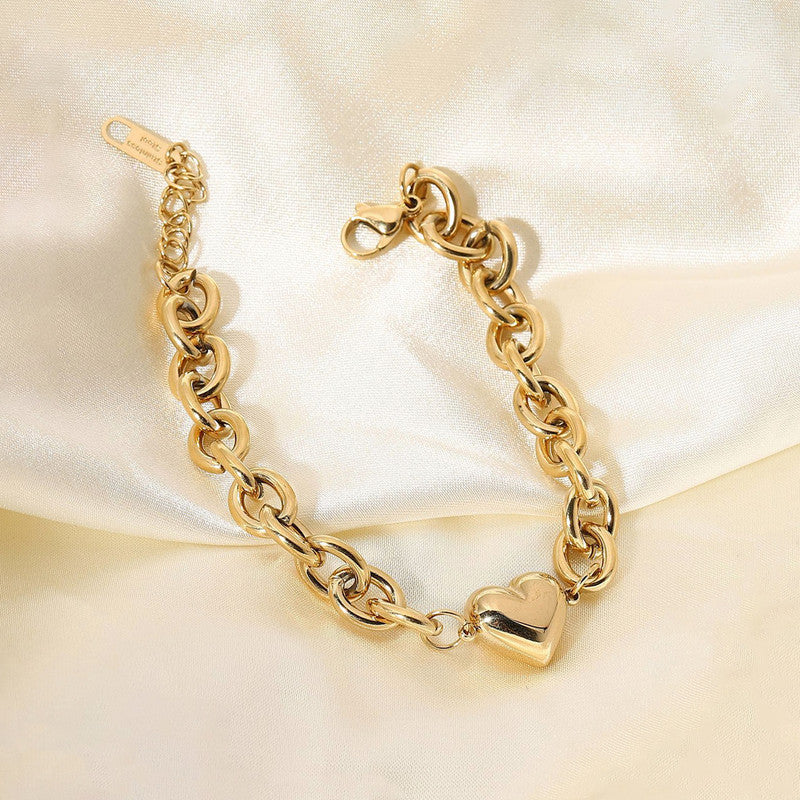 Jewels Galaxy Gold Plated Anti Tarnish Stainless Steel Heart themed Wraparound Bracelet