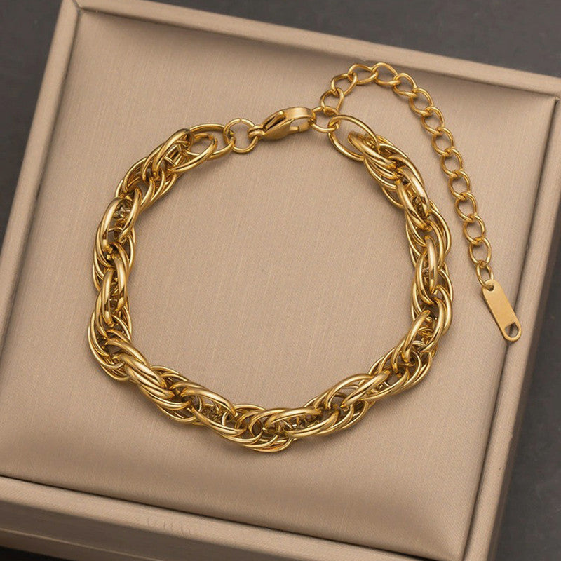 Jewels Galaxy Gold Plated Anti Tarnish Stainless Steel Thick Chain Rope Style Wraparound Bracelet