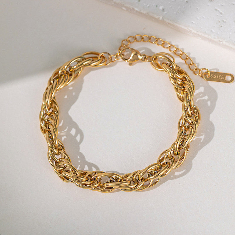 Jewels Galaxy Gold Plated Anti Tarnish Stainless Steel Thick Chain Rope Style Wraparound Bracelet