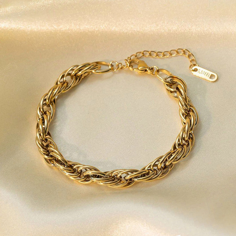 Jewels Galaxy Gold Plated Anti Tarnish Stainless Steel Thick Chain Rope Style Wraparound Bracelet