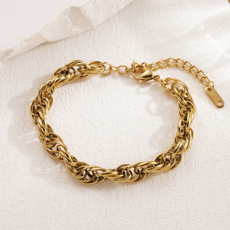 Jewels Galaxy Gold Plated Anti Tarnish Stainless Steel Thick Chain Rope Style Wraparound Bracelet