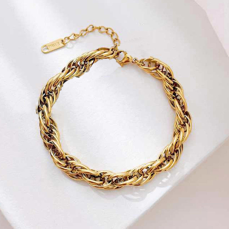 Jewels Galaxy Gold Plated Anti Tarnish Stainless Steel Thick Chain Rope Style Wraparound Bracelet