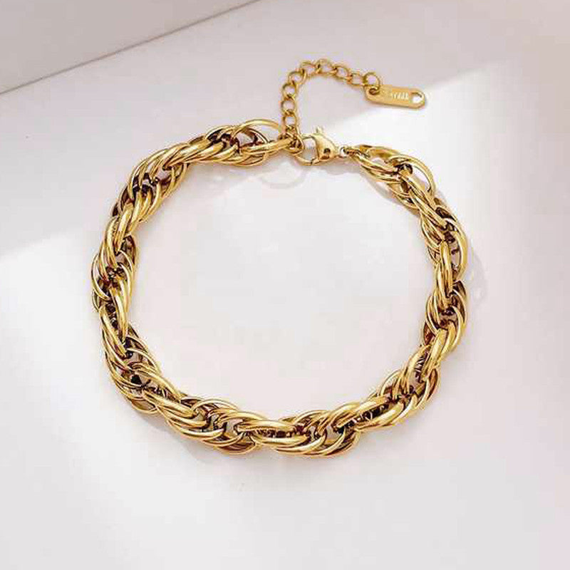 Jewels Galaxy Gold Plated Anti Tarnish Stainless Steel Thick Chain Rope Style Wraparound Bracelet