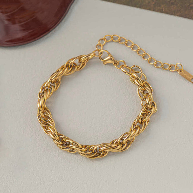 Jewels Galaxy Gold Plated Anti Tarnish Stainless Steel Thick Chain Rope Style Wraparound Bracelet