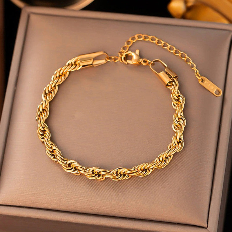 Jewels Galaxy Gold Plated Anti Tarnish Stainless Steel Thin Chain Rope Style Wraparound Bracelet