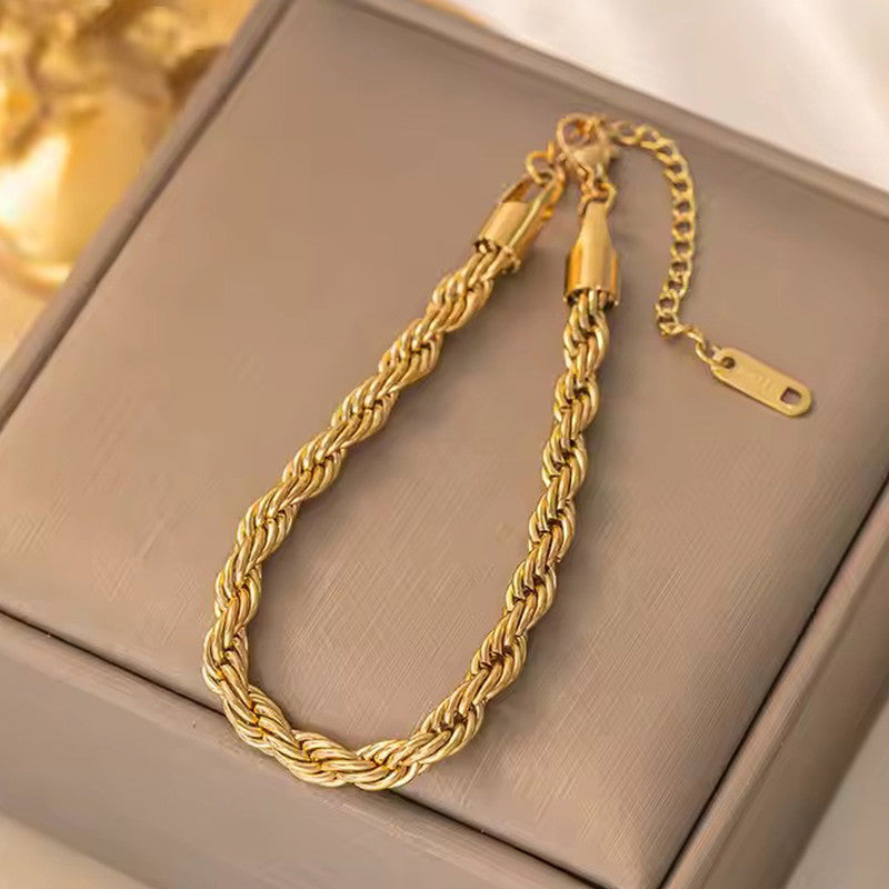 Jewels Galaxy Gold Plated Anti Tarnish Stainless Steel Thin Chain Rope Style Wraparound Bracelet