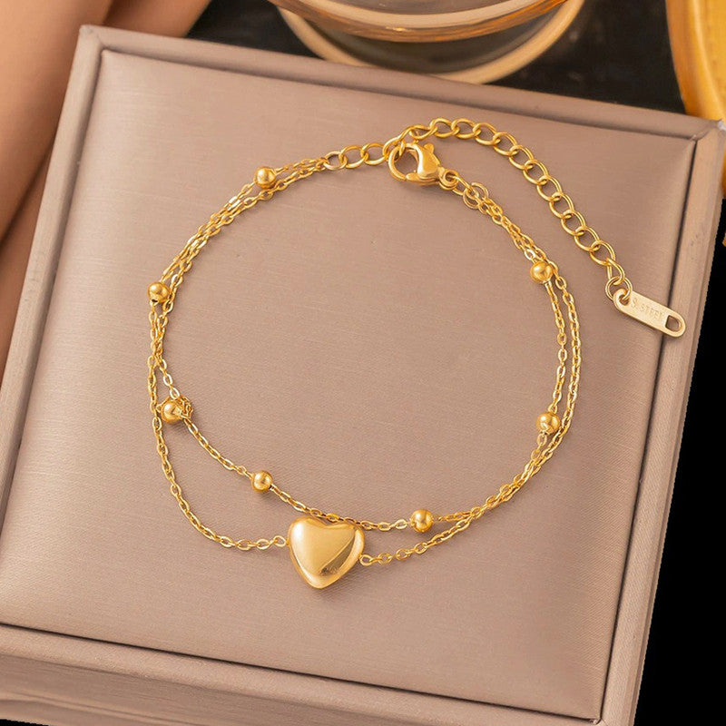 Jewels Galaxy Gold Plated Anti Tarnish Stainless Steel Heart Themed Wraparound Bracelet
