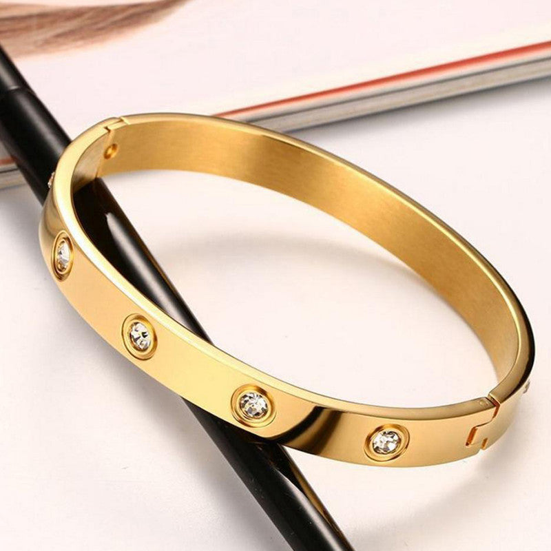 Jewels Galaxy Stainless Steel Contemporary Gold Plated Love AD Anti-Tarnish Bracelet For Women