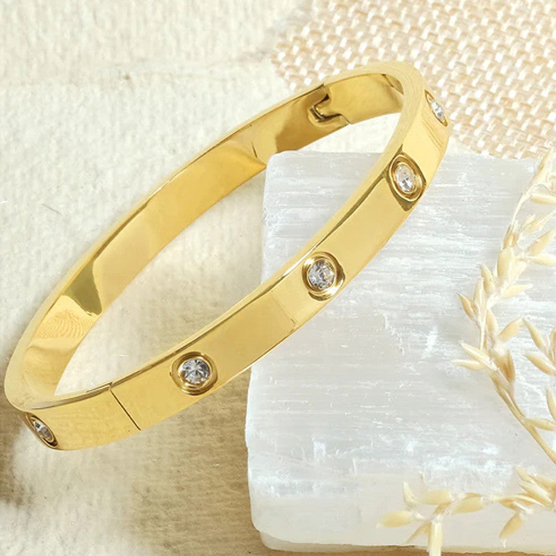 Jewels Galaxy Stainless Steel Contemporary Gold Plated Love AD Anti-Tarnish Bracelet For Women