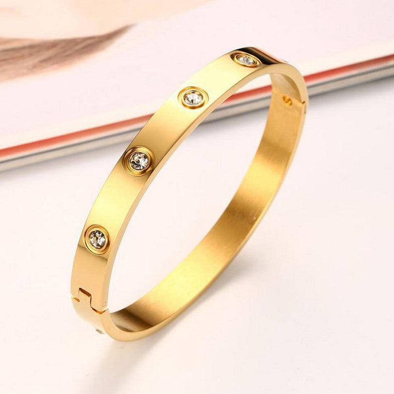 Jewels Galaxy Stainless Steel Contemporary Gold Plated Love AD Anti-Tarnish Bracelet For Women
