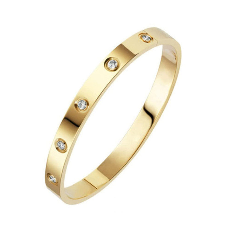 Jewels Galaxy Stainless Steel Contemporary Gold Plated Love AD Anti-Tarnish Bracelet For Women