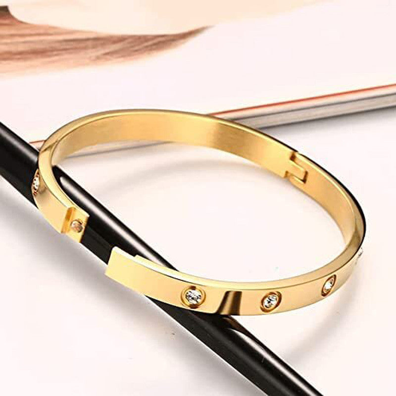 Jewels Galaxy Stainless Steel Contemporary Gold Plated Love AD Anti-Tarnish Bracelet For Women