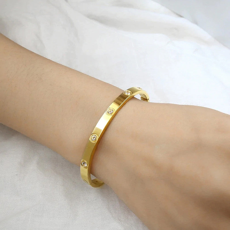 Jewels Galaxy Stainless Steel Contemporary Gold Plated Love AD Anti-Tarnish Bracelet For Women