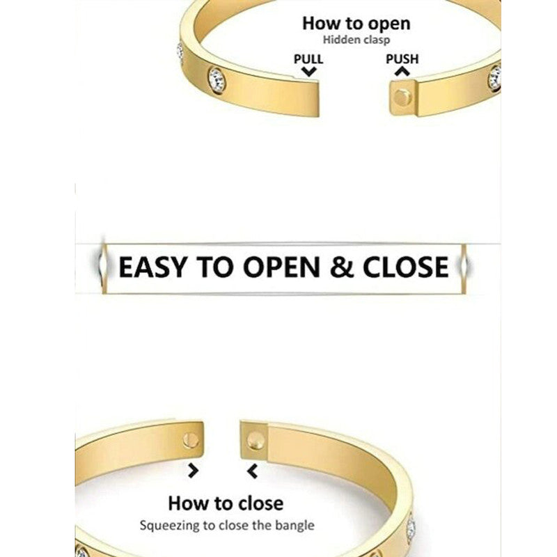 Jewels Galaxy Stainless Steel Contemporary Gold Plated Love AD Anti-Tarnish Bracelet For Women